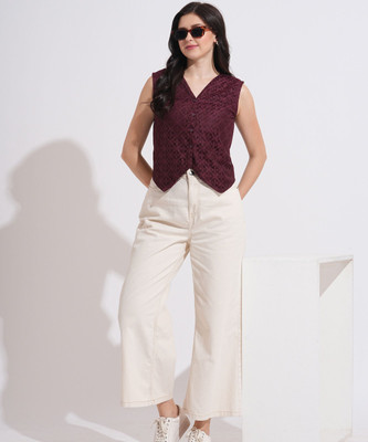 FashFun Casual 3/4 Sleeve Solid Women Maroon Top