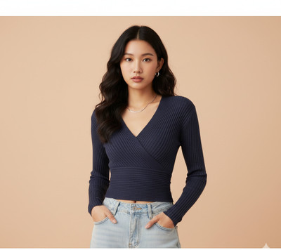 Fwabaa Casual Self Design Women Grey Top