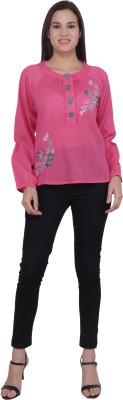 RANGRIWAZ Casual Embroidered Women Pink Top