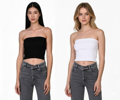 PINOVO Casual Solid Women Black, White Top