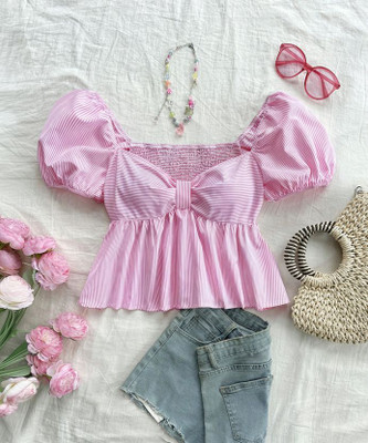 SOVIAN Casual Self Design Women Pink Top