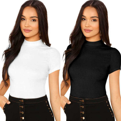 Dream Beauty Fashion Casual Self Design Women White, Black Top