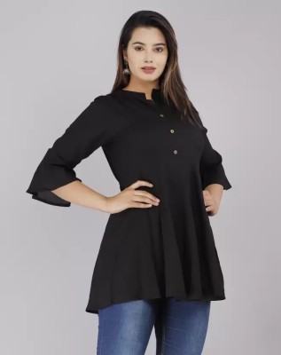 SAIOM Casual Solid Women Black Top