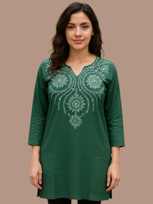 Peachmode Casual Embroidered Women Green Top