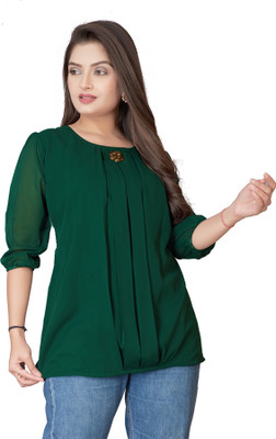 dhanshree tex Casual Solid Women Green Top