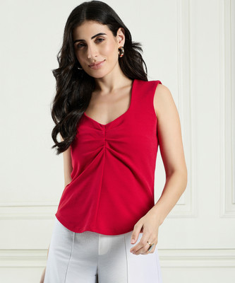 DRAPE AND DAZZLE Casual Solid Women Red Top