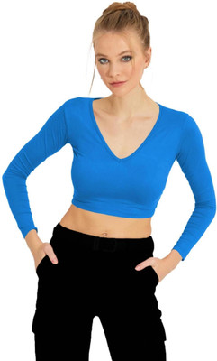 THEBLAZZEE Casual Solid Women Light Blue Top