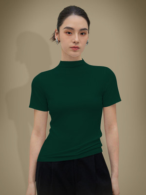 NAVYANKAA Casual Solid Women Dark Green Top