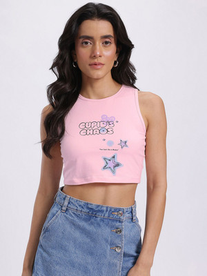 Glitchez Casual Printed Women Pink Top