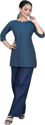 Texpa Creationqe Women Solid Anarkali Kurta(Dark Blue)