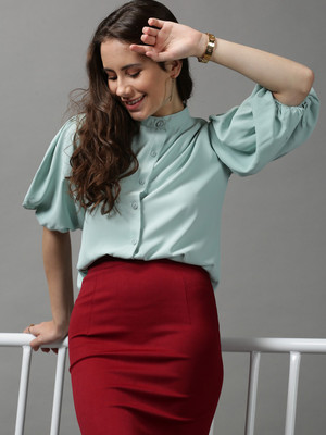 SHOWOFFFF Casual Solid Women Light Green Top