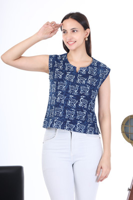 KLOZIQUE Casual Printed Women Blue Top