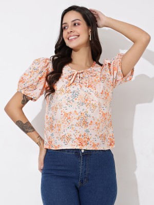 Dressberry Casual Floral Print Women Orange, White Top