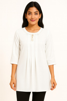 Xiyara Casual Solid Women White Top