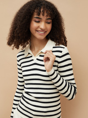 Fame Forever by Lifestyle Casual Striped Women White Top