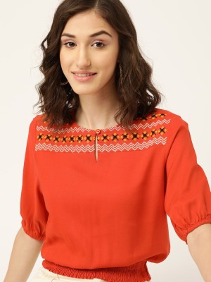 Dressberry Casual Embroidered Women Red Top