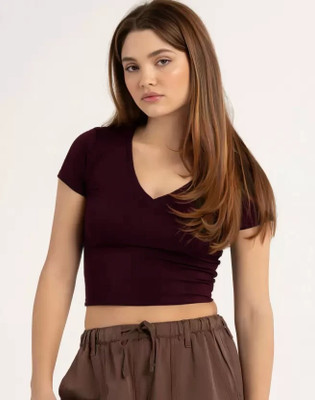 FAST CRY Casual Solid Women Maroon Top
