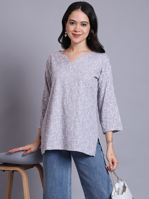 ENTNICBLISS Casual Printed Women Grey Top