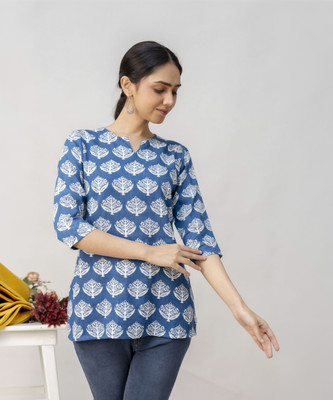 LOMRA Casual Printed Women Blue Top