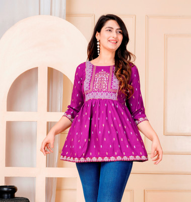 ADHOVASTRAM Casual Printed Women Pink Top