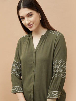 Fame Forever by Lifestyle Casual Solid, Printed Women Green Top