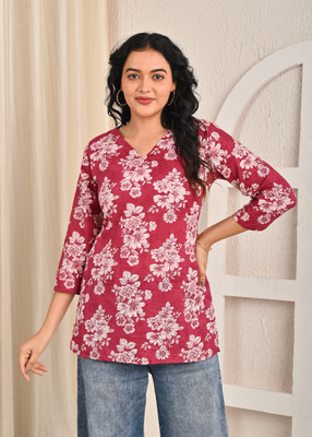 Miss Rekha Casual Floral Print Women Red Top