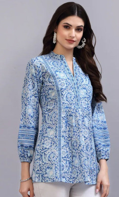 HouseOfCommon Formal Floral Print Women Blue, White Top