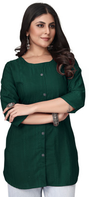 FABTOWN Casual Embellished Women Dark Green Top