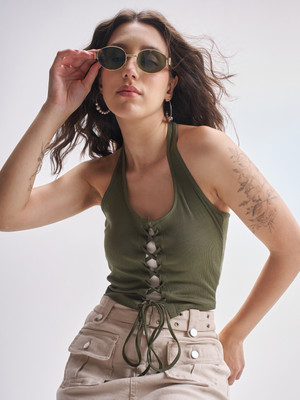 Tokyo Talkies Casual Solid Women Green Top