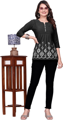 SWARA ART Casual Printed Women Black Top