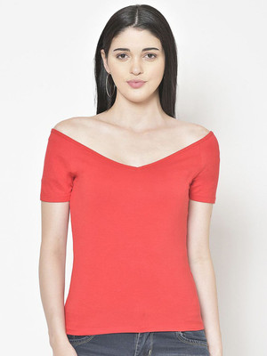 Moda Rapido Casual Solid Women Red Top