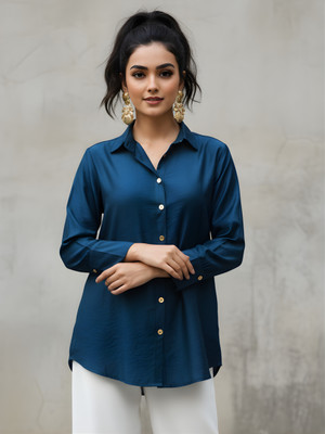 Dora Dori Party Solid Women Blue Top