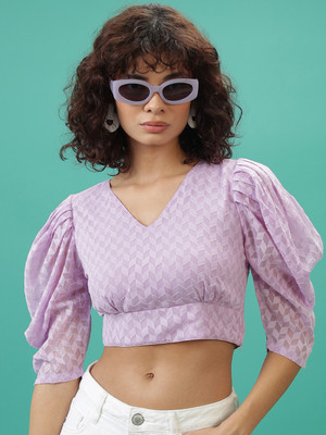 Tokyo Talkies Casual Solid Women Purple Top