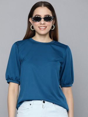 HERE&NOW Casual Solid Women Dark Blue Top
