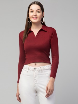 STYLE PREZONE Casual Solid Women Maroon Top
