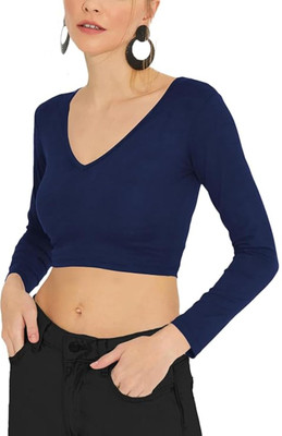 THE BLAZZE Casual Solid Women Blue Top