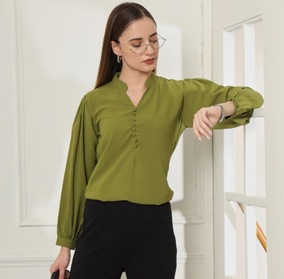 fithub Formal Solid Women Green Top