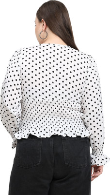 HouseOfCommon Party Polka Print Women White, Black Top