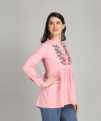 DEEPS FASHIONS Casual Embroidered Women Pink Top