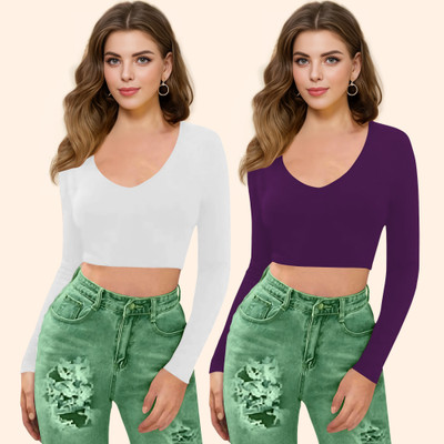 Kashonaa Casual Solid Women Purple Top
