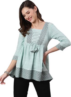 AKIMIA Casual Printed Women Light Green Top