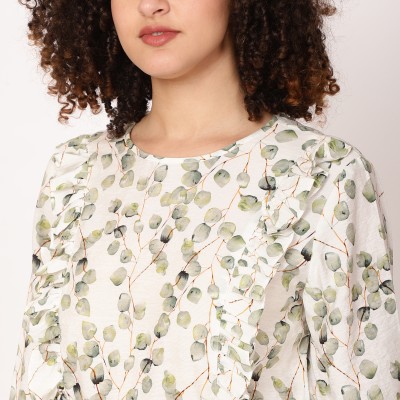 FUTURO Casual Floral Print Women Green Top