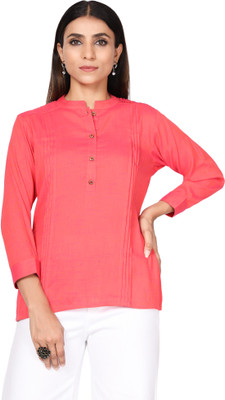 LINGRA Casual Solid Women Orange Top