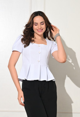 IUGA Casual Solid Women White Top