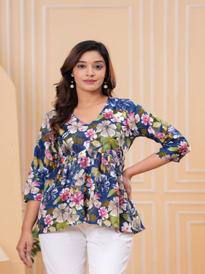 Labhanshi Creation Casual Floral Print Women Blue, Multicolor Top