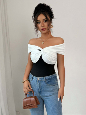 OUTZIDR Party Color Block Women White Top