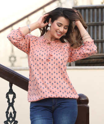 FASHION FALCON Casual Polka Print Women Orange Top