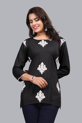 Bharat Origin Formal Printed Women Black Top