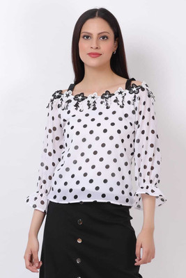 raushiongarment Casual Printed Women White Top