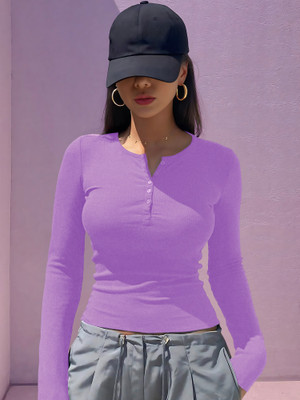 NAVYANKAA Casual Solid Women Purple Top
